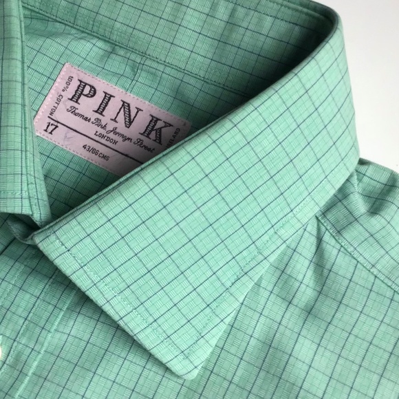 Thomas Pink green checkered cotton shirt F Cuff Sz 17 ~34 made in Ireland 🇮🇪 - Picture 1 of 10